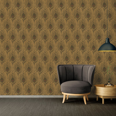 product image for Peacock Feather Motif Wallpaper in Brown/Metallic/Black from the Absolutely Chic Collection by Galerie Wallcoverings 83