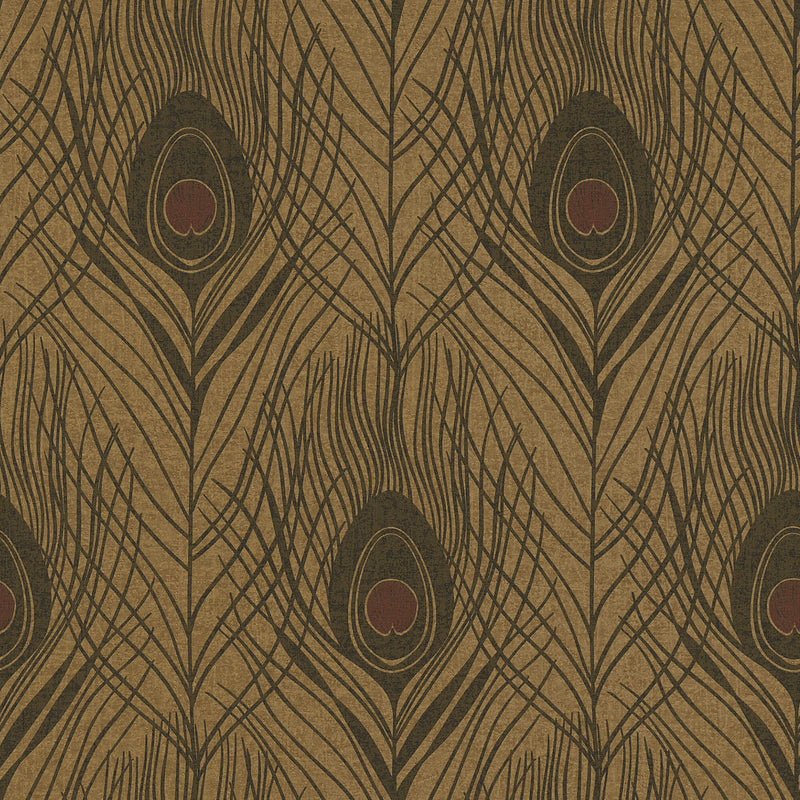 media image for Peacock Feather Motif Wallpaper in Brown/Metallic/Black from the Absolutely Chic Collection by Galerie Wallcoverings 266
