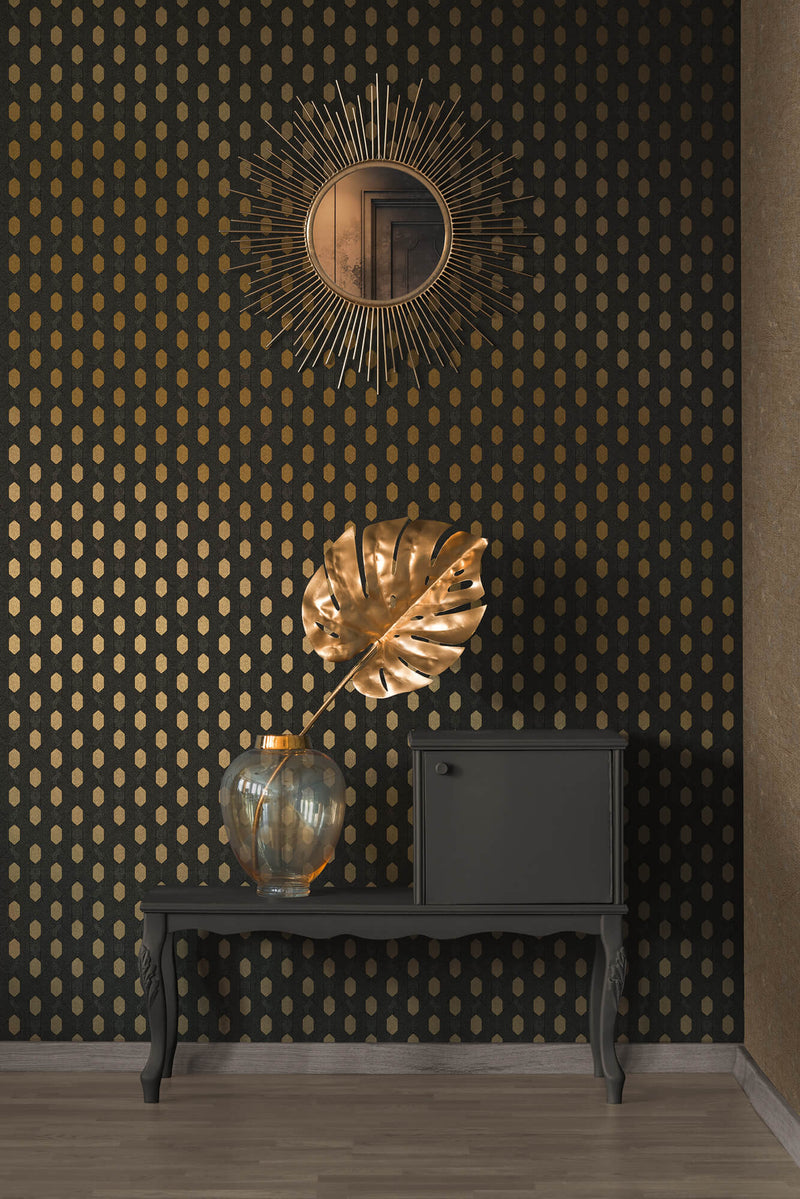 media image for Art Deco Style Geometric Motif Wallpaper in Black/Metallic/Brown from the Absolutely Chic Collection by Galerie Wallcoverings 213