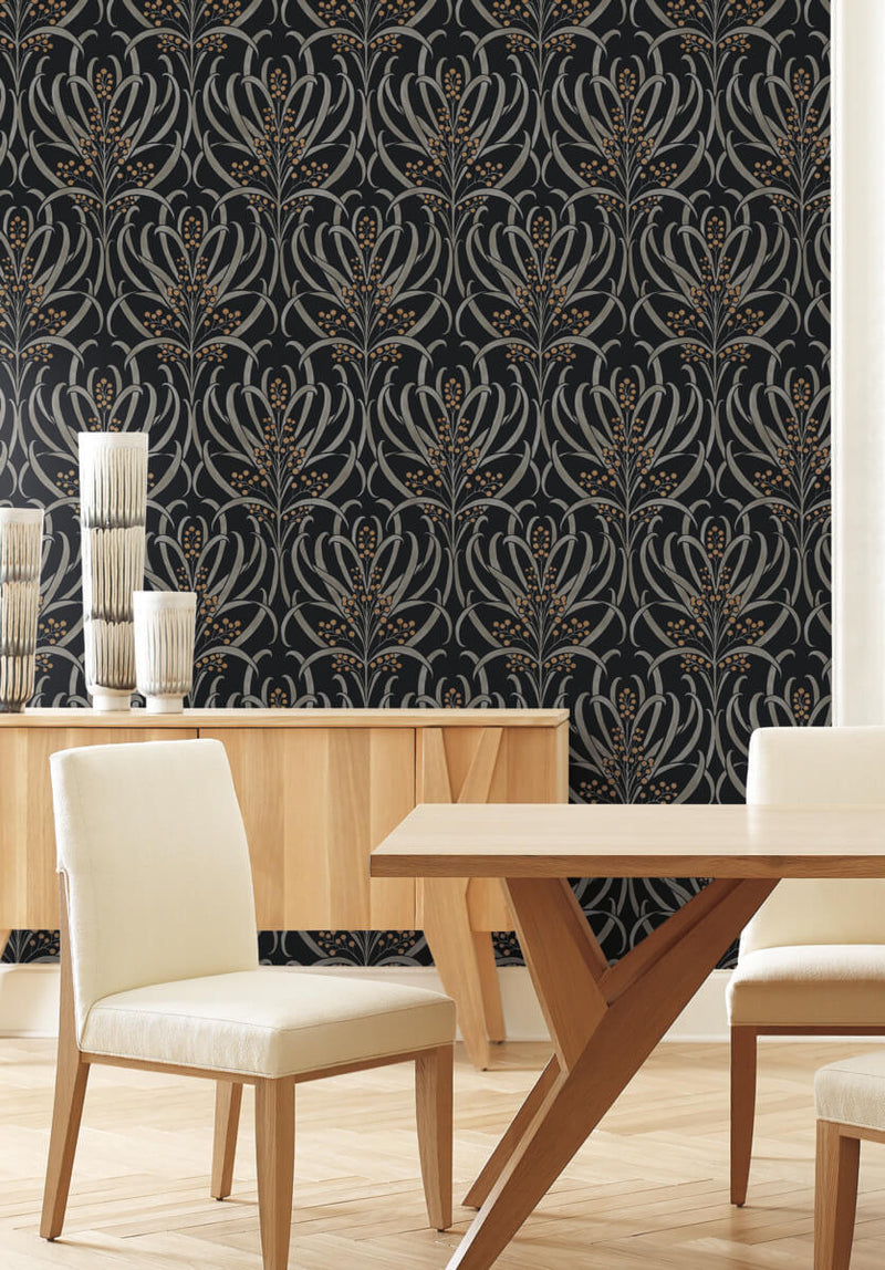 media image for Calluna Black/Gold Wallpaper from the Arts and Crafts Collection by Ronald Redding 257
