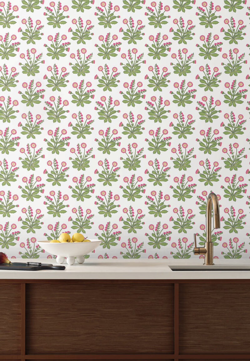 media image for Meadow Flowers White/Rose Wallpaper from the Arts and Crafts Collection by Ronald Redding 286