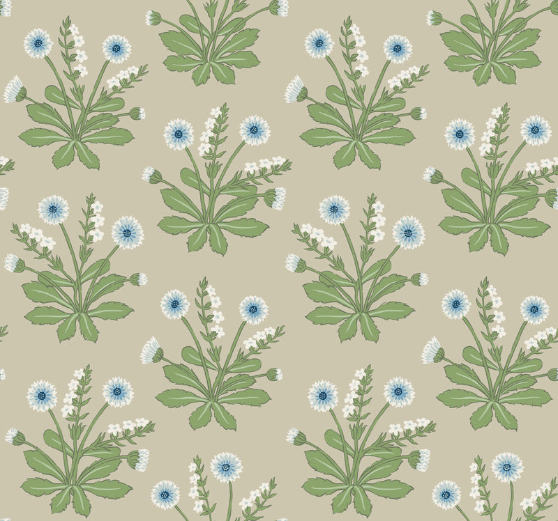 media image for Meadow Flowers Linen/Blue Wallpaper from the Arts and Crafts Collection by Ronald Redding 286