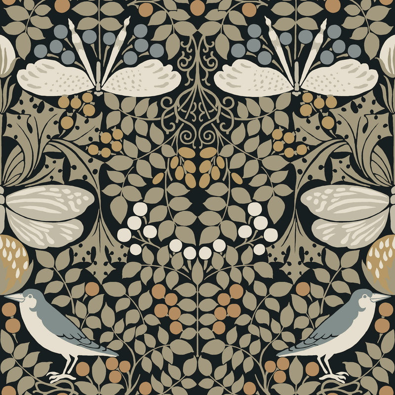 media image for Butterfly Garden Black Wallpaper from the Arts and Crafts Collection by Ronald Redding 219