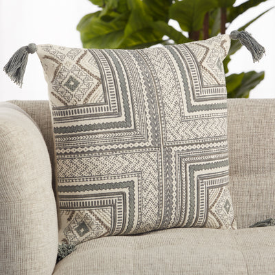 product image for Saskia Tribal Pillow in Gray & Cream 84