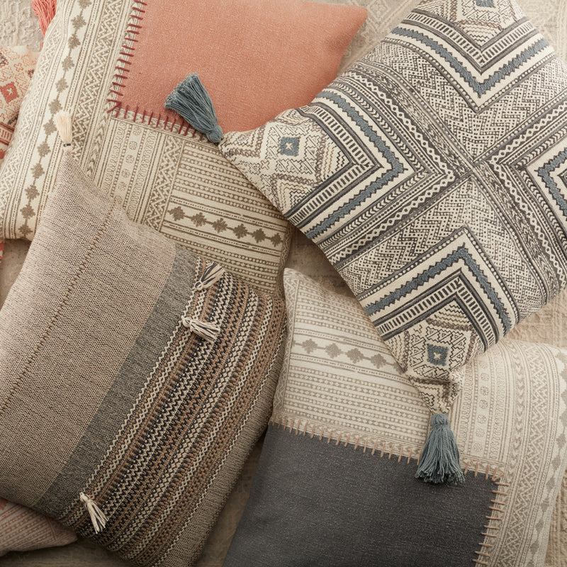 media image for Saskia Tribal Pillow in Gray & Cream 29