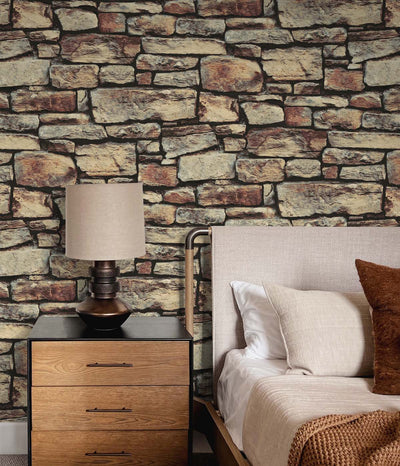 product image for Cornish Faux Stone Wallpaper in Warm Natural by NextWall 69