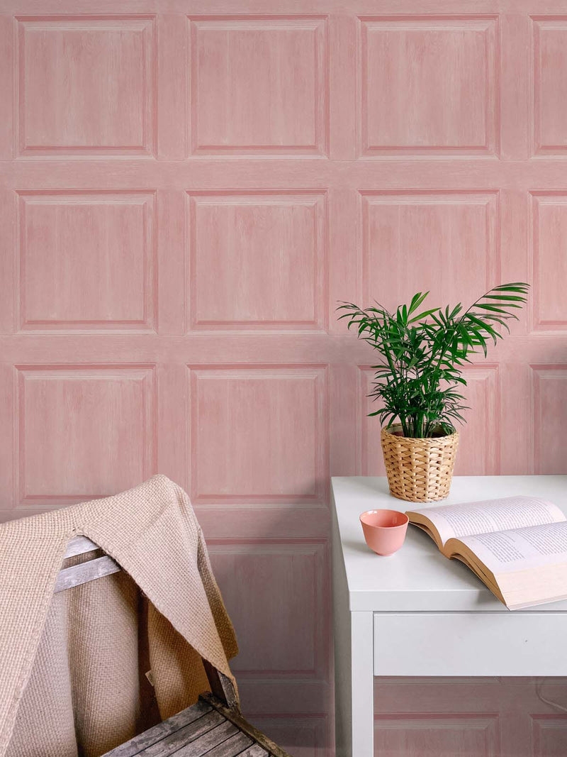 media image for Washed Faux Panel Wallpaper in Blush by NextWall 227