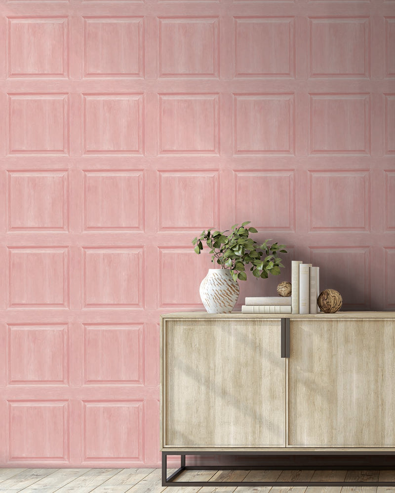 media image for Washed Faux Panel Wallpaper in Blush by NextWall 24