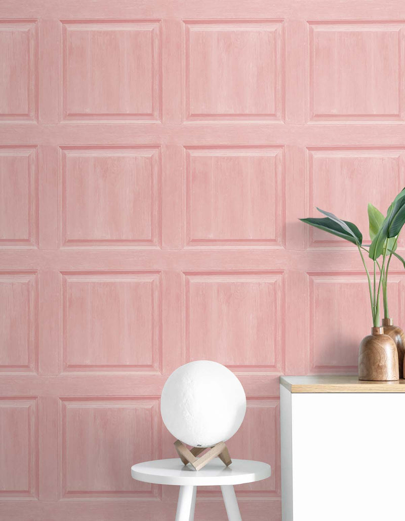 media image for Washed Faux Panel Wallpaper in Blush by NextWall 225