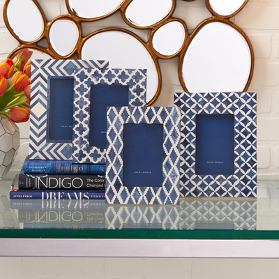 product image for blue and white moderne 4 x 6 mosaic photo frame a 4 patterns design by twos company 2 22