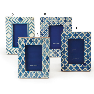 product image of blue and white moderne 4 x 6 mosaic photo frame a 4 patterns design by twos company 1 592