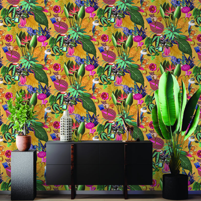 media image for A Tropical Soiree Wallpaper in Yellow by Walls Republic 216