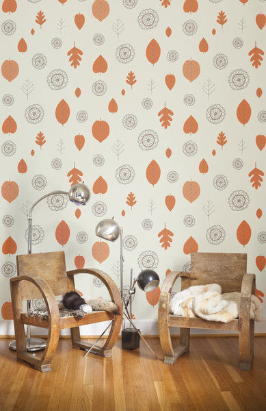 media image for A View of the Woods Wallpaper in Coquelicot, Mink, and Cream design by Thatcher Studio - BURKE DECOR 245