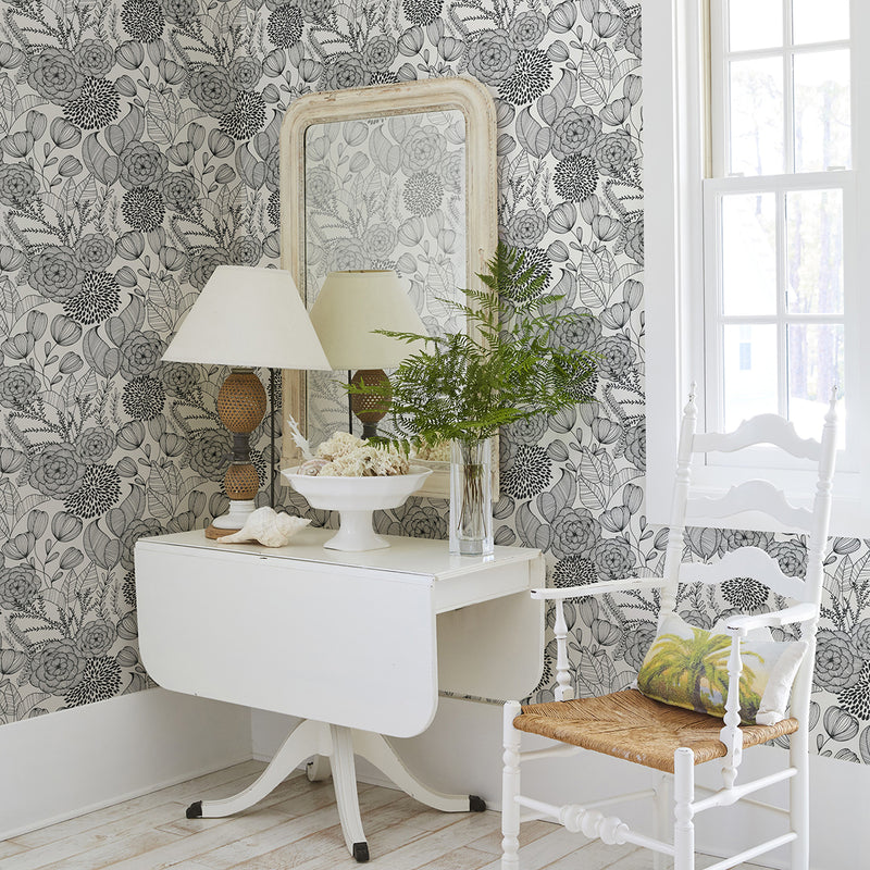 media image for Alannah Botanical Wallpaper in Black from the Bluebell Collection by Brewster Home Fashions 246