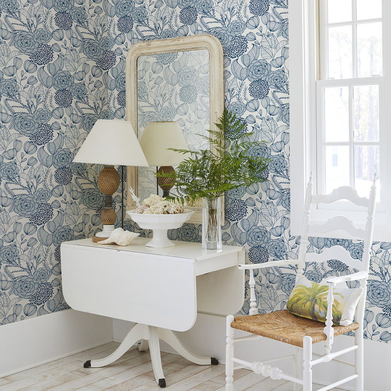 media image for Alannah Botanical Wallpaper in Navy from the Bluebell Collection by Brewster Home Fashions 261