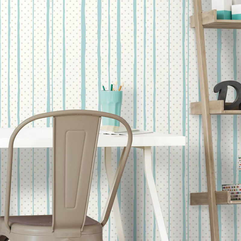media image for All Mixed Up Peel & Stick Wallpaper in Silver and Teal by RoomMates for York Wallcoverings 259