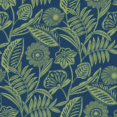 product image for Alma Tropical Floral Wallpaper in Blue from the Pacifica Collection by Brewster Home Fashions 20