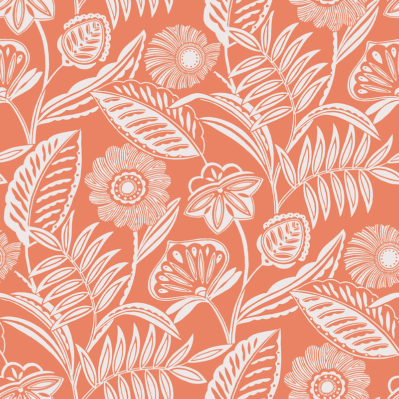 media image for Alma Tropical Floral Wallpaper in Coral from the Pacifica Collection by Brewster Home Fashions 213