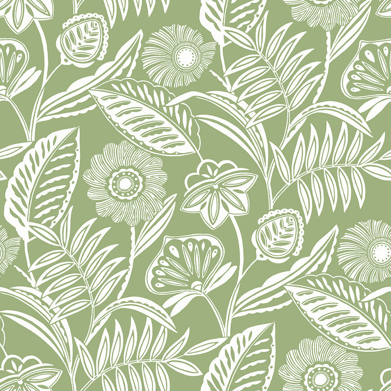 media image for Alma Tropical Floral Wallpaper in Green from the Pacifica Collection by Brewster Home Fashions 234