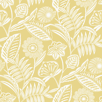 product image of Alma Tropical Floral Wallpaper in Yellow from the Pacifica Collection by Brewster Home Fashions 587