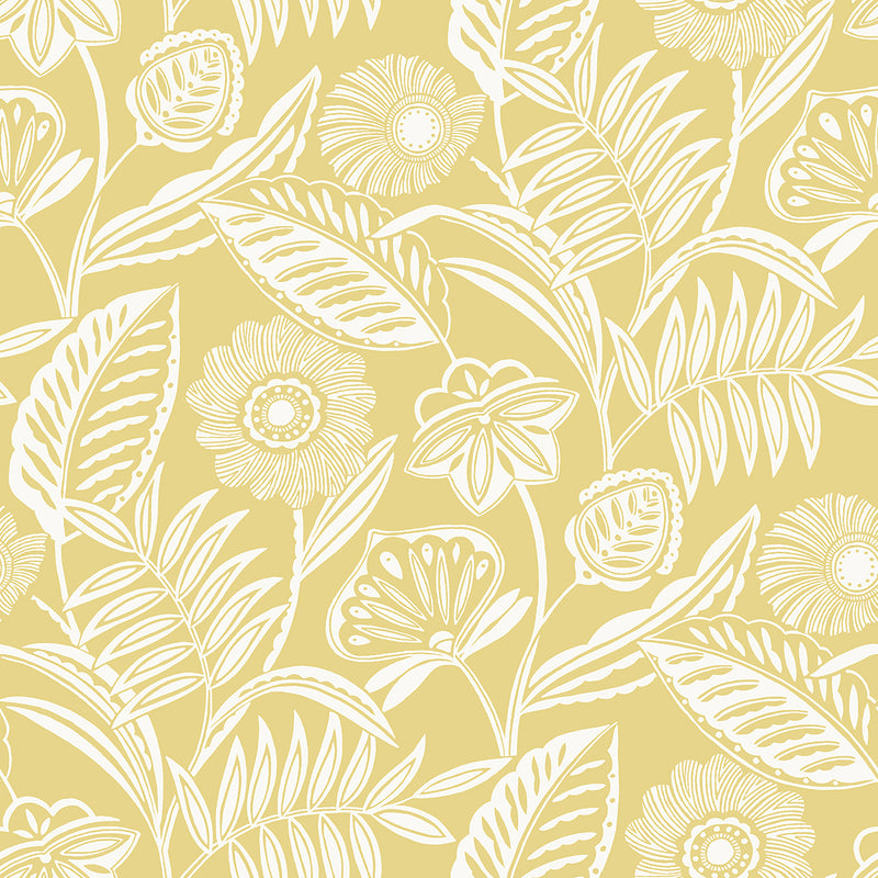 media image for Alma Tropical Floral Wallpaper in Yellow from the Pacifica Collection by Brewster Home Fashions 271