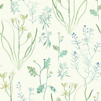 product image of Alpine Botanical Wallpaper in Ivory and Blue from the Norlander Collection by York Wallcoverings 526