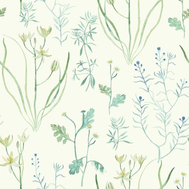 media image for Alpine Botanical Wallpaper in Ivory and Blue from the Norlander Collection by York Wallcoverings 242