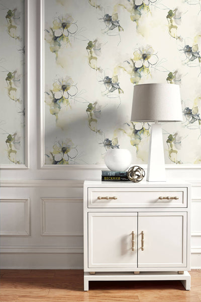 product image for Anemone Watercolor Floral Wallpaper in Dark Ash and Canary from the Living With Art Collection by Seabrook Wallcoverings 28