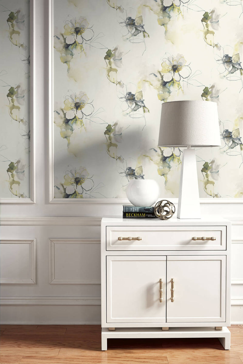 media image for Anemone Watercolor Floral Wallpaper in Dark Ash and Canary from the Living With Art Collection by Seabrook Wallcoverings 21