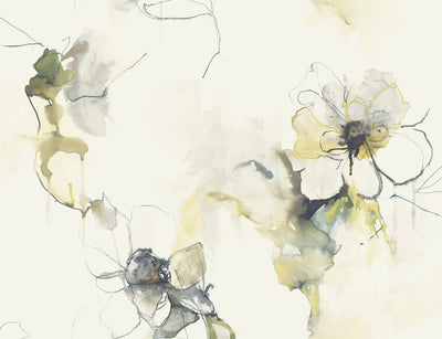 product image of Anemone Watercolor Floral Wallpaper in Dark Ash and Canary from the Living With Art Collection by Seabrook Wallcoverings 593
