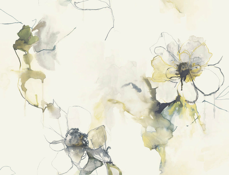 media image for Anemone Watercolor Floral Wallpaper in Dark Ash and Canary from the Living With Art Collection by Seabrook Wallcoverings 215