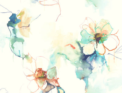 product image for Anemone Watercolor Floral Wallpaper in Turquoise and Persimmon from the Living With Art Collection by Seabrook Wallcoverings 30