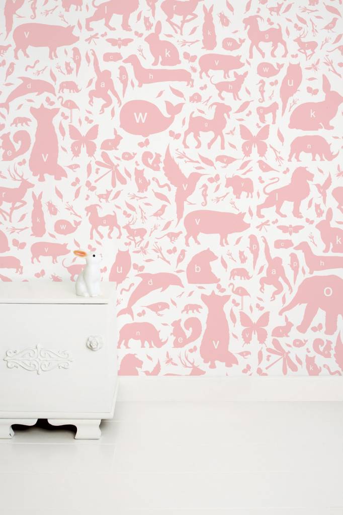media image for Animal Alphabet Kids Wallpaper in Pink by KEK Amsterdam 256