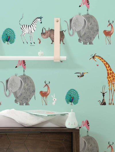 product image of Animal Mix Wallpaper in Mint by KEK Amsterdam 593