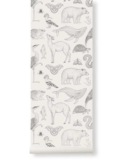 product image of Animals Wallpaper in Off-White by Katie Scott for Ferm Living 59