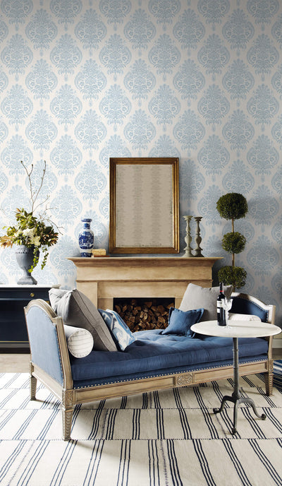 product image for Antigua Damask Wallpaper in Blue Frost and Bone White from the Luxe Retreat Collection by Seabrook Wallcoverings 76
