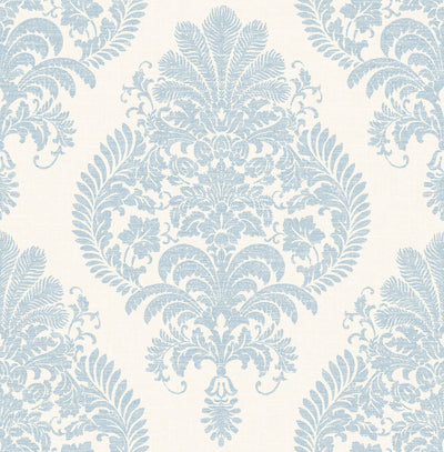 product image of Antigua Damask Wallpaper in Blue Frost and Bone White from the Luxe Retreat Collection by Seabrook Wallcoverings 534