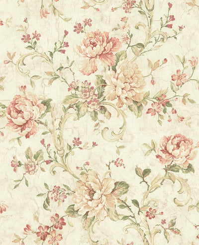 product image of Antiqued Rose Wallpaper in Peachy from the Vintage Home 2 Collection by Wallquest 566