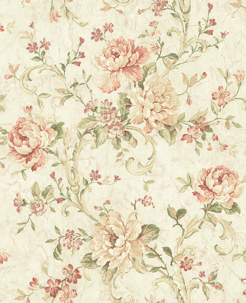 media image for Antiqued Rose Wallpaper in Peachy from the Vintage Home 2 Collection by Wallquest 243