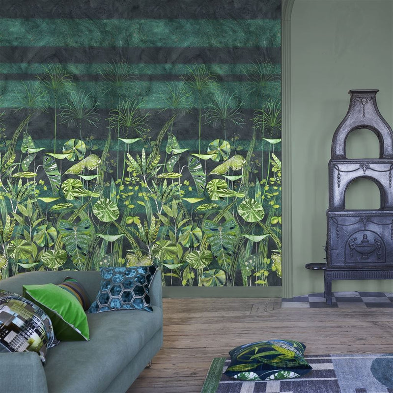 media image for Arjuna Leaf Wall Mural in Viridian from the Zardozi Collection by Designers Guild 240