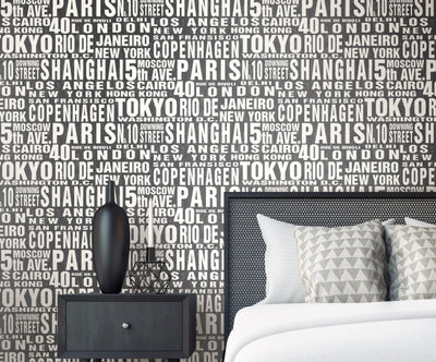 product image for Around The World Peel-and-Stick Wallpaper in Black and White by NextWall 31