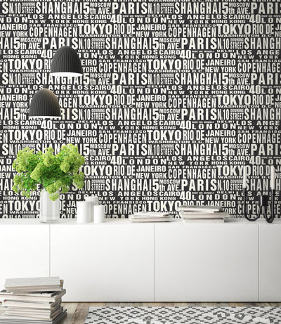 product image for Around The World Peel-and-Stick Wallpaper in Black and White by NextWall 38