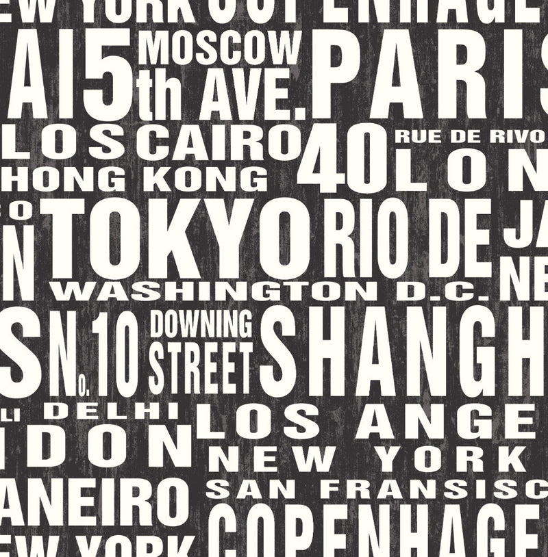 media image for Around The World Peel-and-Stick Wallpaper in Black and White by NextWall 283