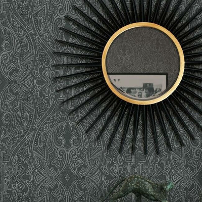 product image for Ascot Damask Wallpaper in Black from the Traveler Collection by Ronald Redding 18
