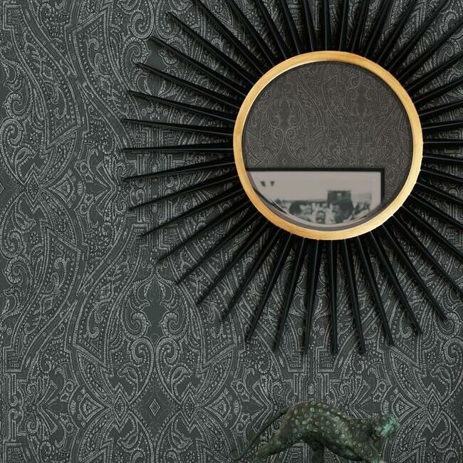 media image for Ascot Damask Wallpaper in Black from the Traveler Collection by Ronald Redding 27