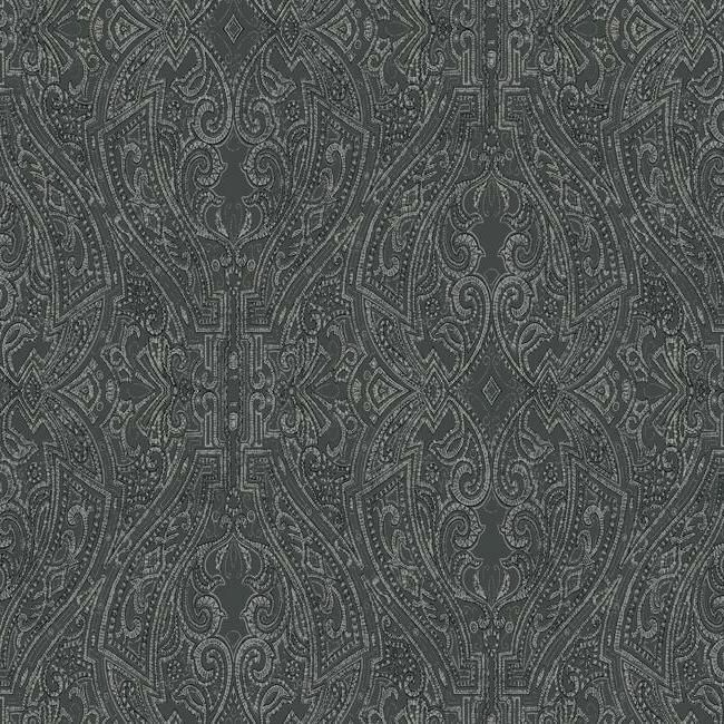 media image for Ascot Damask Wallpaper in Black from the Traveler Collection by Ronald Redding 270