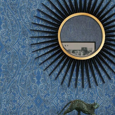 product image of Ascot Damask Wallpaper in Blue from the Traveler Collection by Ronald Redding 574