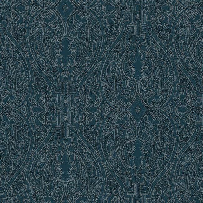 media image for Ascot Damask Wallpaper in Dark Blue from the Traveler Collection by Ronald Redding 228