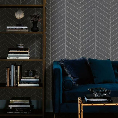 product image for Atelier Herringbone Wallpaper in Dark Grey from the Traveler Collection by Ronald Redding 87