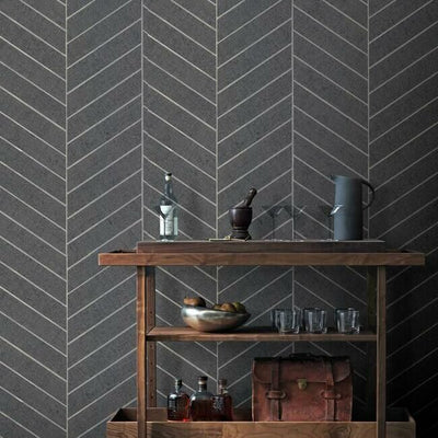 product image for Atelier Herringbone Wallpaper in Dark Grey from the Traveler Collection by Ronald Redding 7
